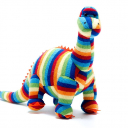 Small Knitted Bold Stripe Diplodocus Dinosaur Rattle