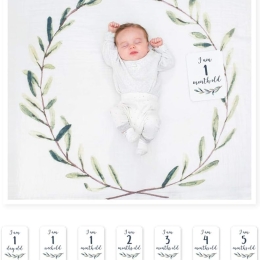 Lulujo Milestones - Cotton Swaddle Blanket and First Year Card Set - Hello World