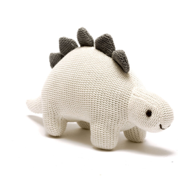 Knitted Organic Cotton White Stegosaurus Rattle Toy