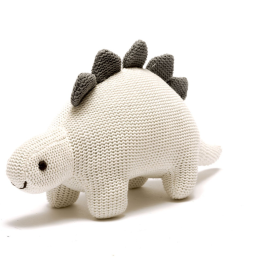 Knitted Organic Cotton White Stegosaurus Rattle Toy