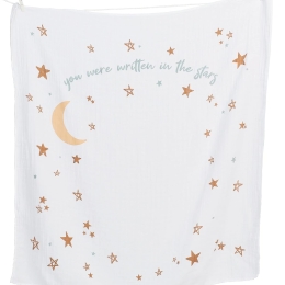 Lulujo Milestones - Cotton Swaddle Blanket and First Year Card Set - You were written in the Stars