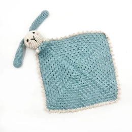 Fair Trade Cotton Crochet Sleepy Bunny Comforter - Duck Egg Blue