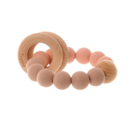 Wooden Teether and Rattle - Blush