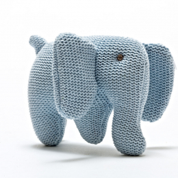 Knitted Blue Organic Cotton Elephant Rattle Toy