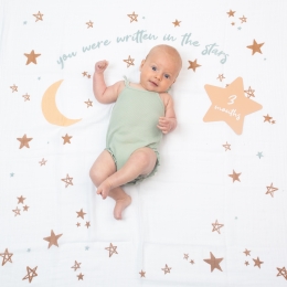 Lulujo Milestones - Cotton Swaddle Blanket and First Year Card Set - You were written in the Stars