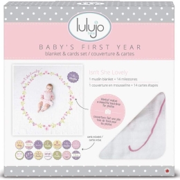 Lulujo Milestones - Cotton Swaddle Blanket and First Year Card Set - Isn't She Lovely