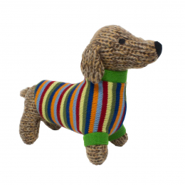 Knitted Sausage Dog with Bright Jumper