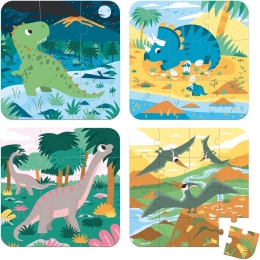 Janod - Puzzle Dinosaurs - 4 Puzzles