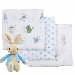 Peter Rabbit Soft Toy and Muslin Gift Set