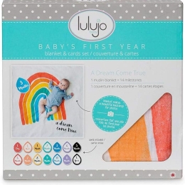 Lulujo Milestones - Cotton Swaddle Blanket and First Year Card Set - A Dream Come True