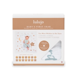 Lulujo Milestones - Cotton Swaddle Blanket and First Year Card Set - You were written in the Stars