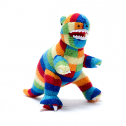 Small Knitted Bold Stripe T-Rex Dinosaur Rattle