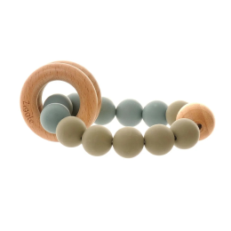 Wooden Teether and Rattle - Blue-grey